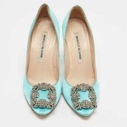 Manolo Blahnik Blue Satin Hangisi Pumps Size 34