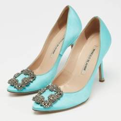 Manolo Blahnik Blue Satin Hangisi Pumps Size 34