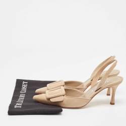 Pre Owned Manolo Blahnik Beige Suede Maysli Slingback Pumps Size 39