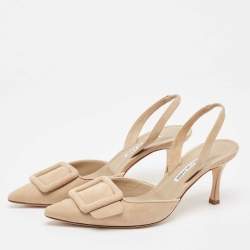Pre Owned Manolo Blahnik Beige Suede Maysli Slingback Pumps Size 39