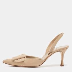 Pre Owned Manolo Blahnik Beige Suede Maysli Slingback Pumps Size 39