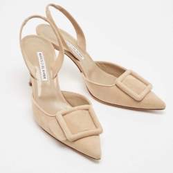 Pre Owned Manolo Blahnik Beige Suede Maysli Slingback Pumps Size 39