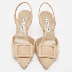 Pre Owned Manolo Blahnik Beige Suede Maysli Slingback Pumps Size 39
