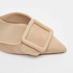 Pre Owned Manolo Blahnik Beige Suede Maysli Slingback Pumps Size 39