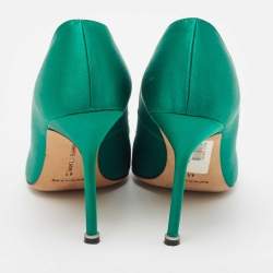 Pre Owned Manolo Blahnik Green Satin Hangisi Pumps Size 41
