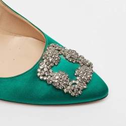 Pre Owned Manolo Blahnik Green Satin Hangisi Pumps Size 41