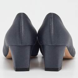 Manolo Blahnik Grey Satin Okkato Block Heel Pumps Size 36.5