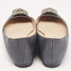 Pre Owned Manolo Blahnik Grey Satin Hangisi Ballet Flats Size 40