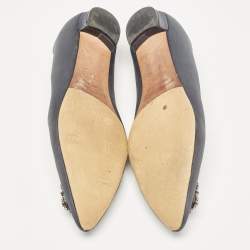 Pre Owned Manolo Blahnik Grey Satin Hangisi Ballet Flats Size 40