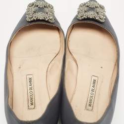 Pre Owned Manolo Blahnik Grey Satin Hangisi Ballet Flats Size 40