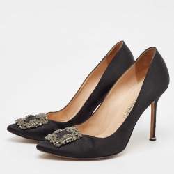 Pre Owned Manolo Blahnik Black Satin Hangisi Pumps Size 40