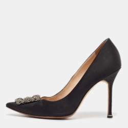 Pre Owned Manolo Blahnik Black Satin Hangisi Pumps Size 40