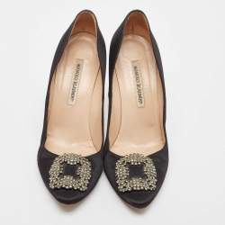 Pre Owned Manolo Blahnik Black Satin Hangisi Pumps Size 40
