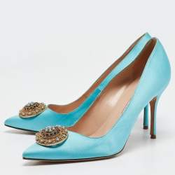 Manolo Blahnik Blue Satin Giuba Pumps Size 40