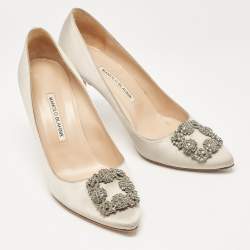 Pre Owned Manolo Blahnik Grey Satin Hangisi Pumps Size 40