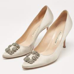 Pre Owned Manolo Blahnik Grey Satin Hangisi Pumps Size 40