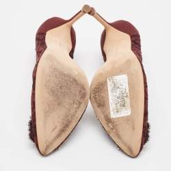 Pre Owned Manolo Blahnik Burgundy Lace and Mesh Hangisi Pumps Size 38