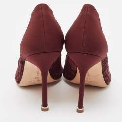 Pre Owned Manolo Blahnik Burgundy Lace and Mesh Hangisi Pumps Size 38
