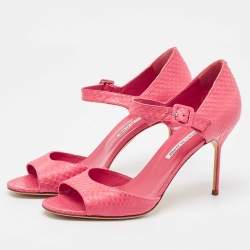 Manolo Blahnik Pink Python Ankle Strap Sandals Size 41