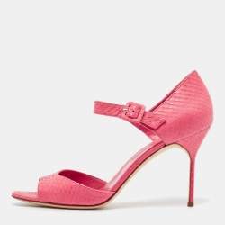 Manolo Blahnik Pink Python Ankle Strap Sandals Size 41