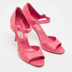 Manolo Blahnik Pink Python Ankle Strap Sandals Size 41