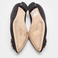 Pre Owned Manolo Blahnik Black Satin Hangisi Ballet Flats Size 39.5