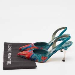 Pre Owned Manolo Blahnik Multicolor Fabric and Leather Pointed Toe Elastic Pumps Size 39.5