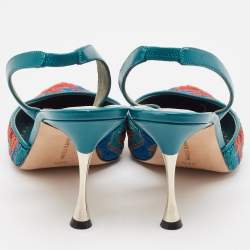 Pre Owned Manolo Blahnik Multicolor Fabric and Leather Pointed Toe Elastic Pumps Size 39.5