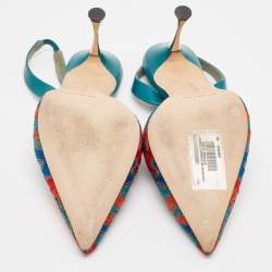Pre Owned Manolo Blahnik Multicolor Fabric and Leather Pointed Toe Elastic Pumps Size 39.5