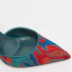 Pre Owned Manolo Blahnik Multicolor Fabric and Leather Pointed Toe Elastic Pumps Size 39.5