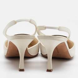 Pre Owned Manolo Blahnik Cream Canvas Maysli Pumps Size 39.5
