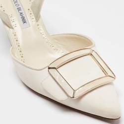 Pre Owned Manolo Blahnik Cream Canvas Maysli Pumps Size 39.5
