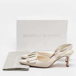 Pre Owned Manolo Blahnik Cream Canvas Maysli Pumps Size 39.5