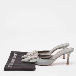 Manolo Blahnik Grey Satin Maysale Mules Size 40