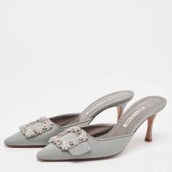 Manolo Blahnik Grey Satin Maysale Mules Size 40