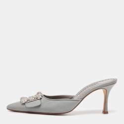 Manolo Blahnik Grey Satin Maysale Mules Size 40