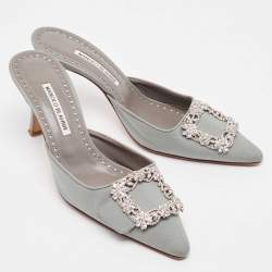 Manolo Blahnik Grey Satin Maysale Mules Size 40