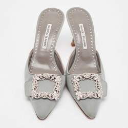 Manolo Blahnik Grey Satin Maysale Mules Size 40