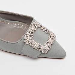 Manolo Blahnik Grey Satin Maysale Mules Size 40