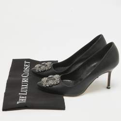 Pre Owned Manolo Blahnik Black Leather Hangisi Pumps Size 37.5