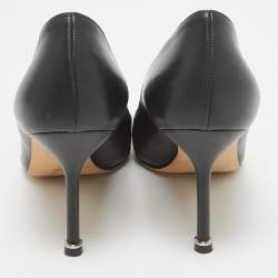 Pre Owned Manolo Blahnik Black Leather Hangisi Pumps Size 37.5