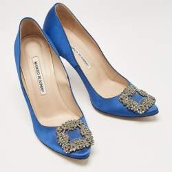 Manolo Blahnik Blue Satin Hangisi Pumps Size 37.5