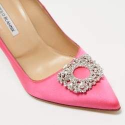 Pre Owned Manolo Blahnik Pink Satin BB Jewel Pumps Size 41