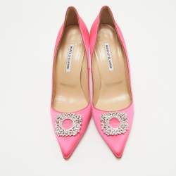 Pre Owned Manolo Blahnik Pink Satin BB Jewel Pumps Size 41