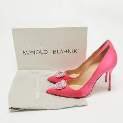 Pre Owned Manolo Blahnik Pink Satin BB Jewel Pumps Size 41