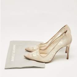 Manolo Blahnik Grey Mesh and Suede Salola Pumps Size 38.5
