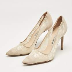 Manolo Blahnik Grey Mesh and Suede Salola Pumps Size 38.5