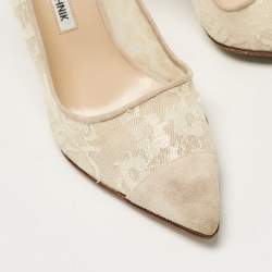 Manolo Blahnik Grey Mesh and Suede Salola Pumps Size 38.5