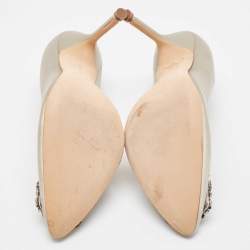 Pre Owned Manolo Blahnik Grey Satin Hangisi Pumps Size 39