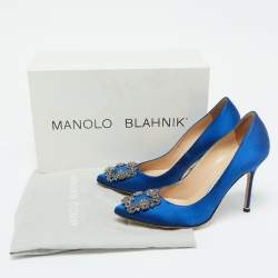 Pre Owned Manolo Blahnik Blue Satin Hangisi Pumps Size 37.5